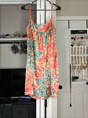 American Rag Coral and Teal Printed Mini Dress